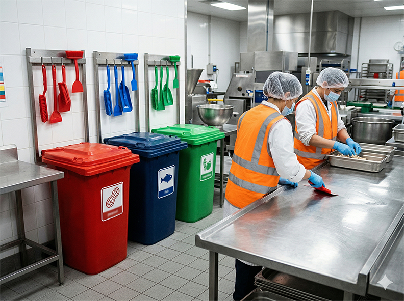 Worker in cold room PPE handling cartons safely with supervisor nearby