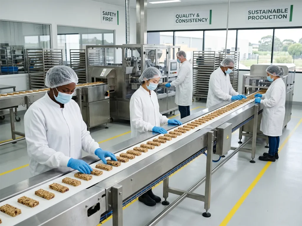 Controlled and sustainable food production line operation.