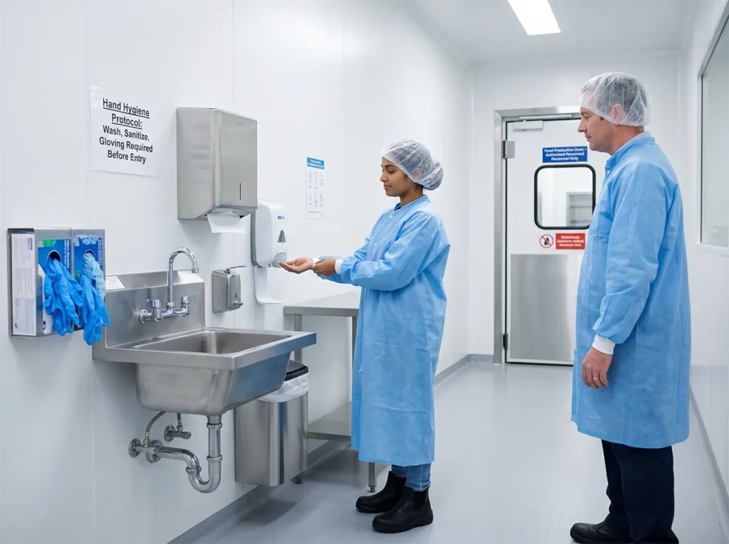 Worker being prepared for day-one readiness in a food production site.