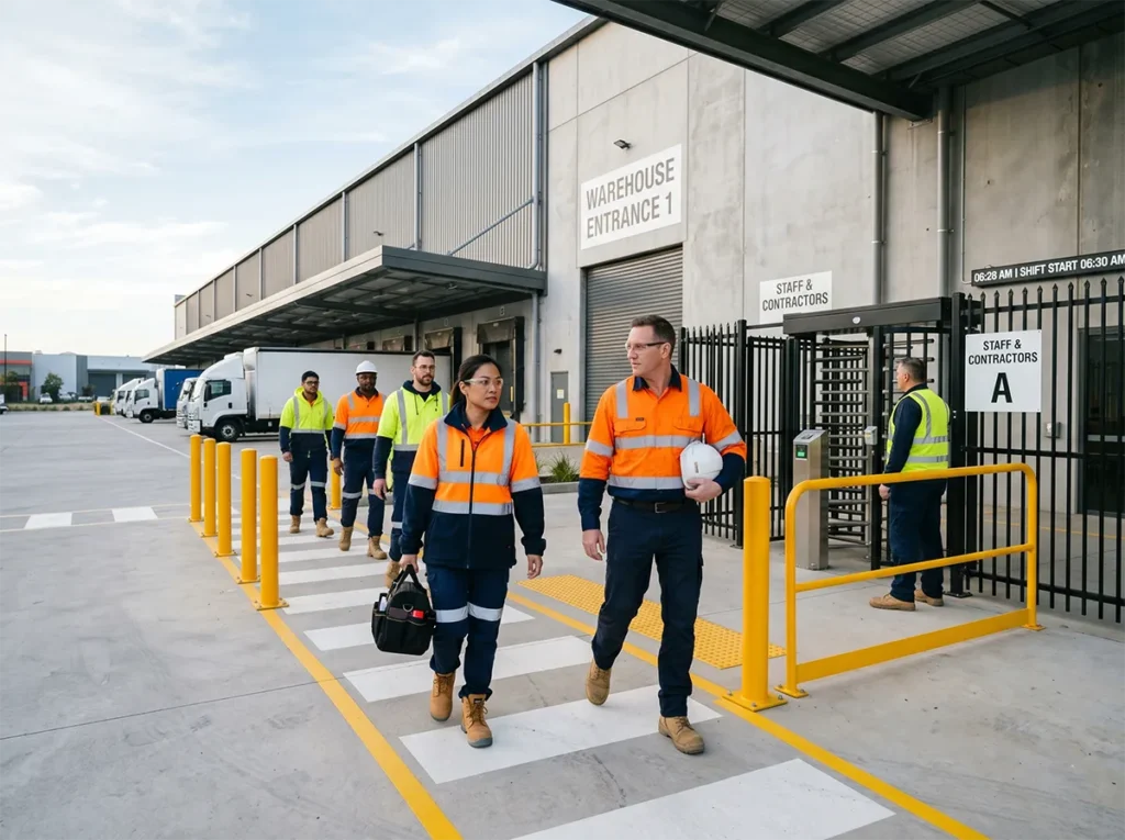 Workers arriving prepared for shift in South-East Melbourne.