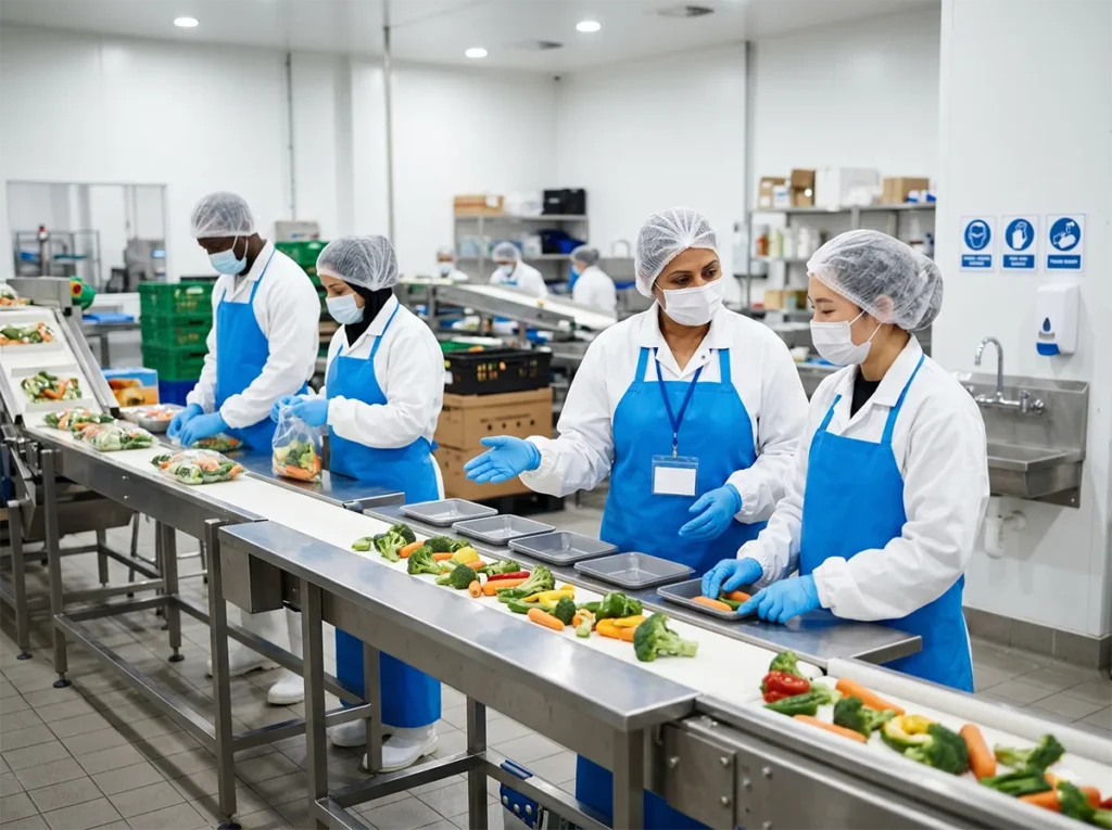 Food production team with a new worker settling in on a clean South-East Melbourne site.