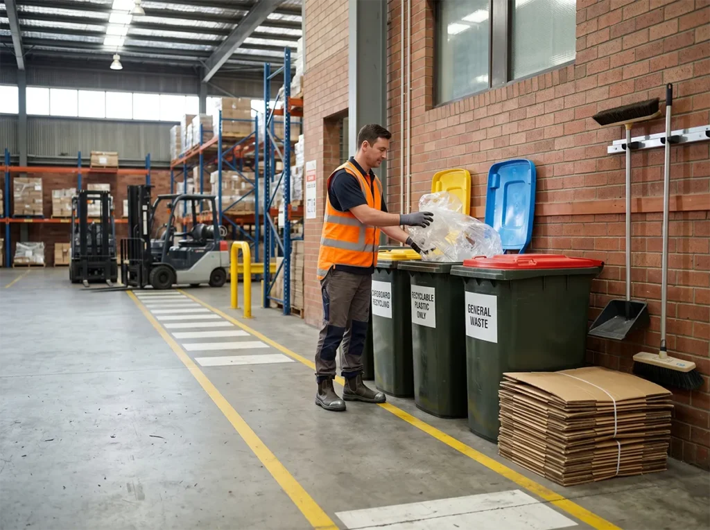 Packaging waste and wrapping controlled properly in a South-East Melbourne warehouse or factory.