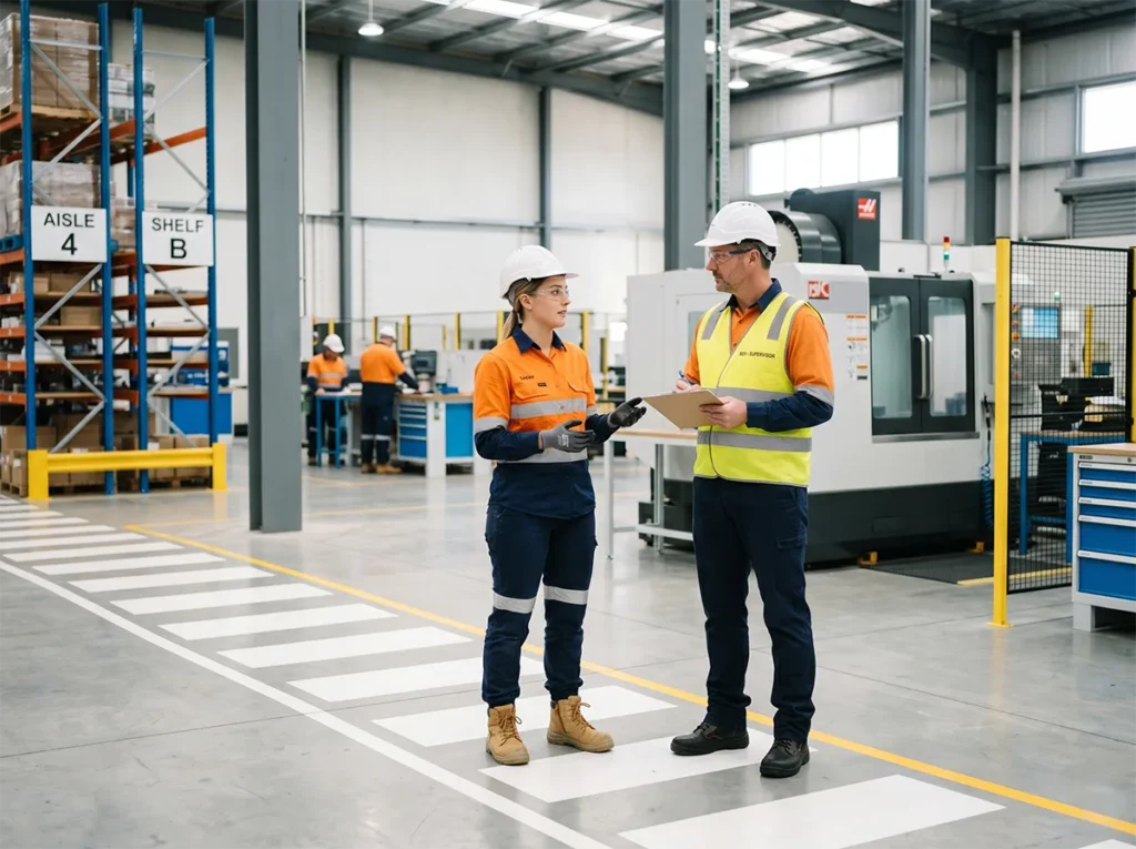 Worker speaking with supervisor about a safety concern in South-East Melbourne.