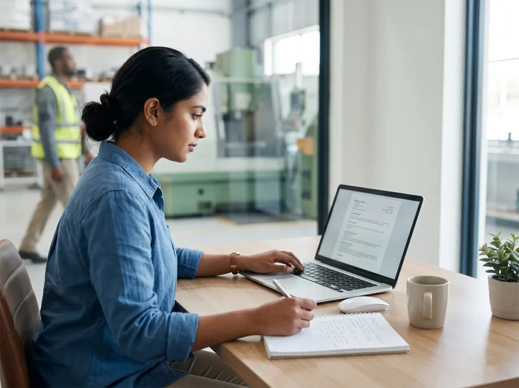 Job seeker preparing a resume for machine operator jobs in Melbourne.